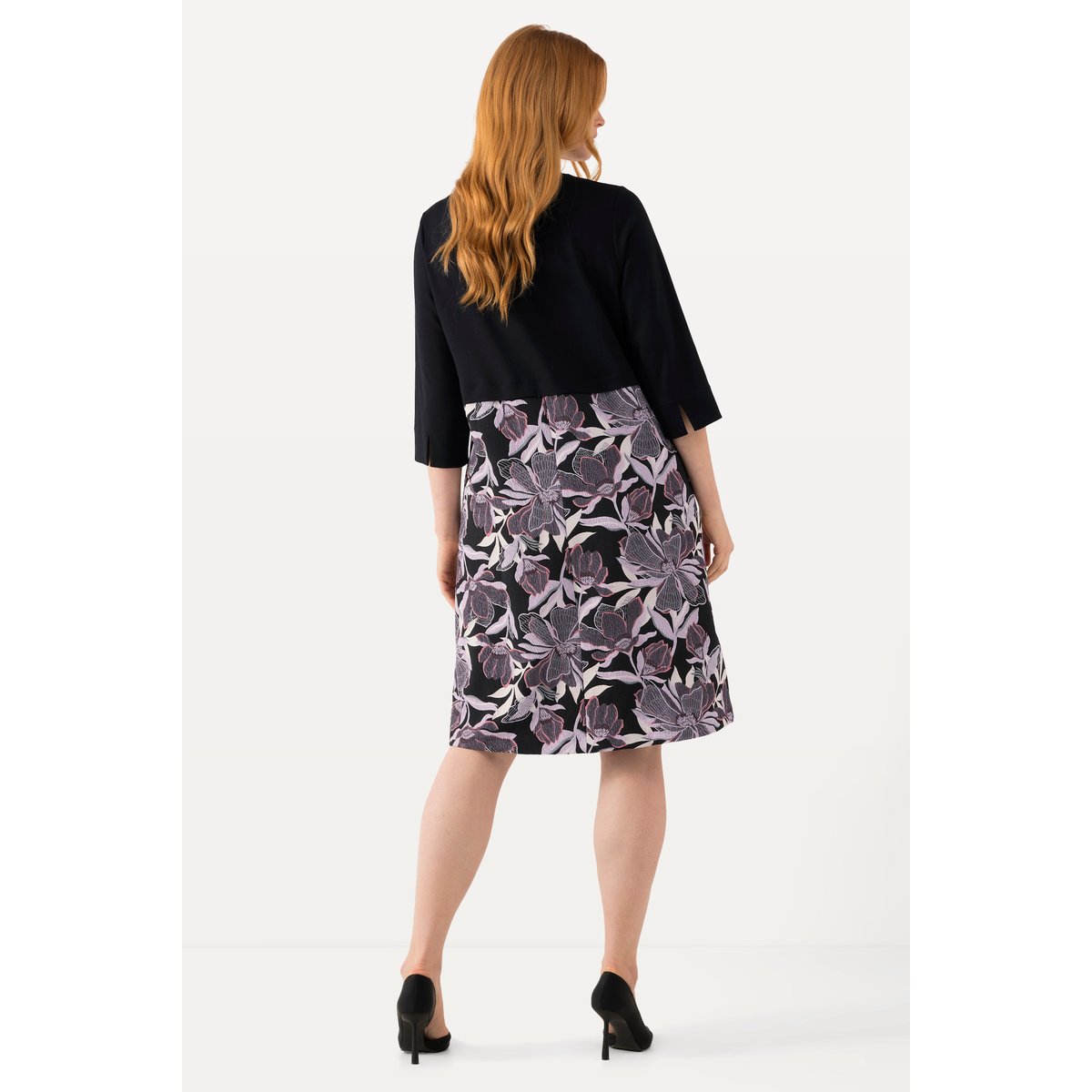 Robe, mélange de matières noir, ULLA POPKEN