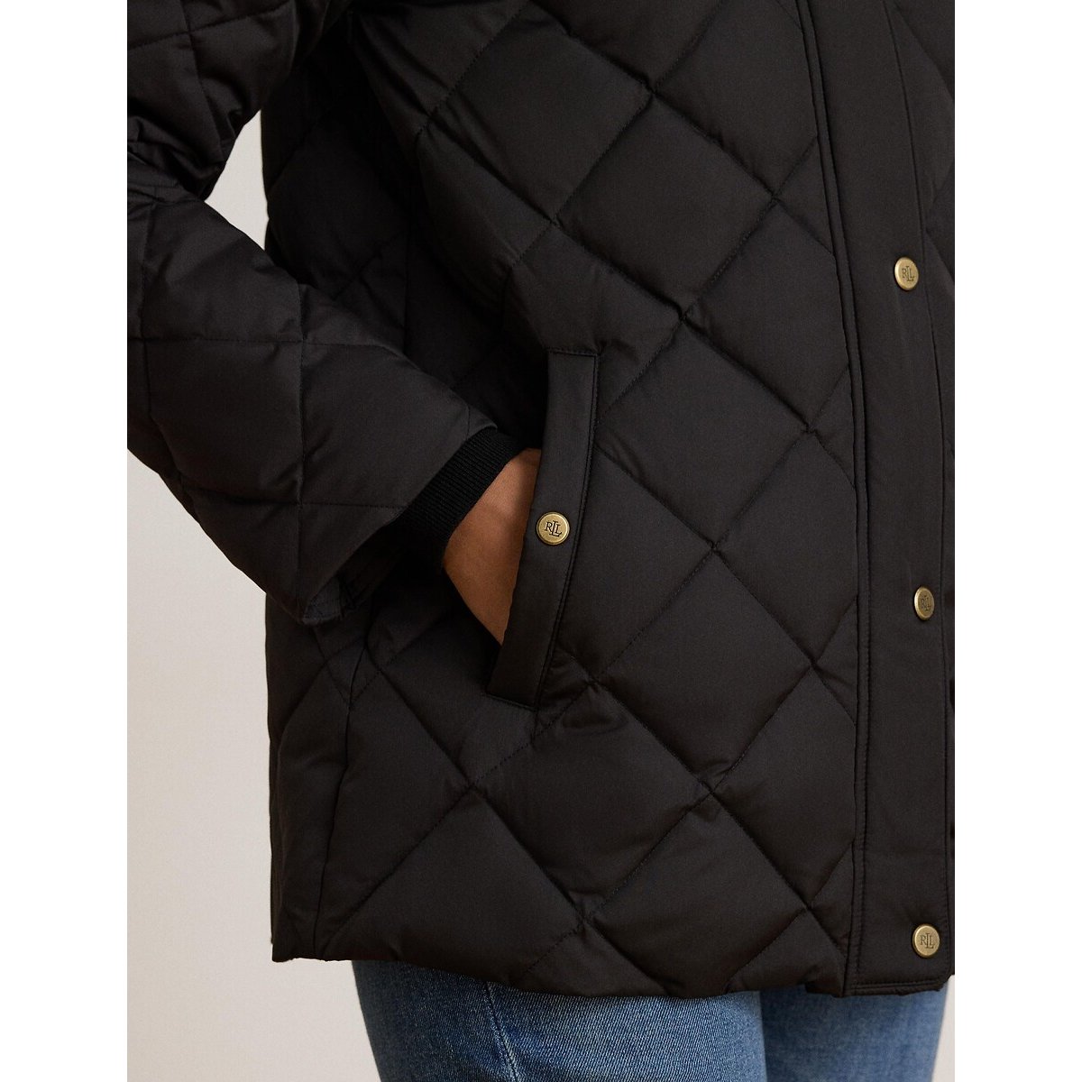 Doudoune mi-longue à capuche, avec écussson noir, LAUREN RALPH LAUREN
