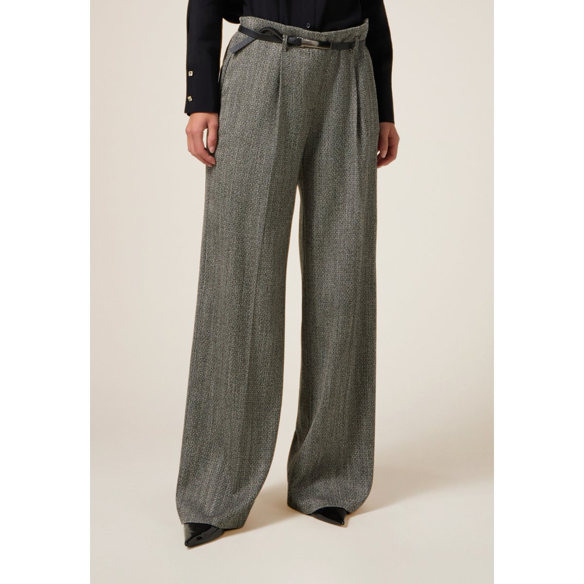 Pantalon palazzo à rayures gris, OLTRE