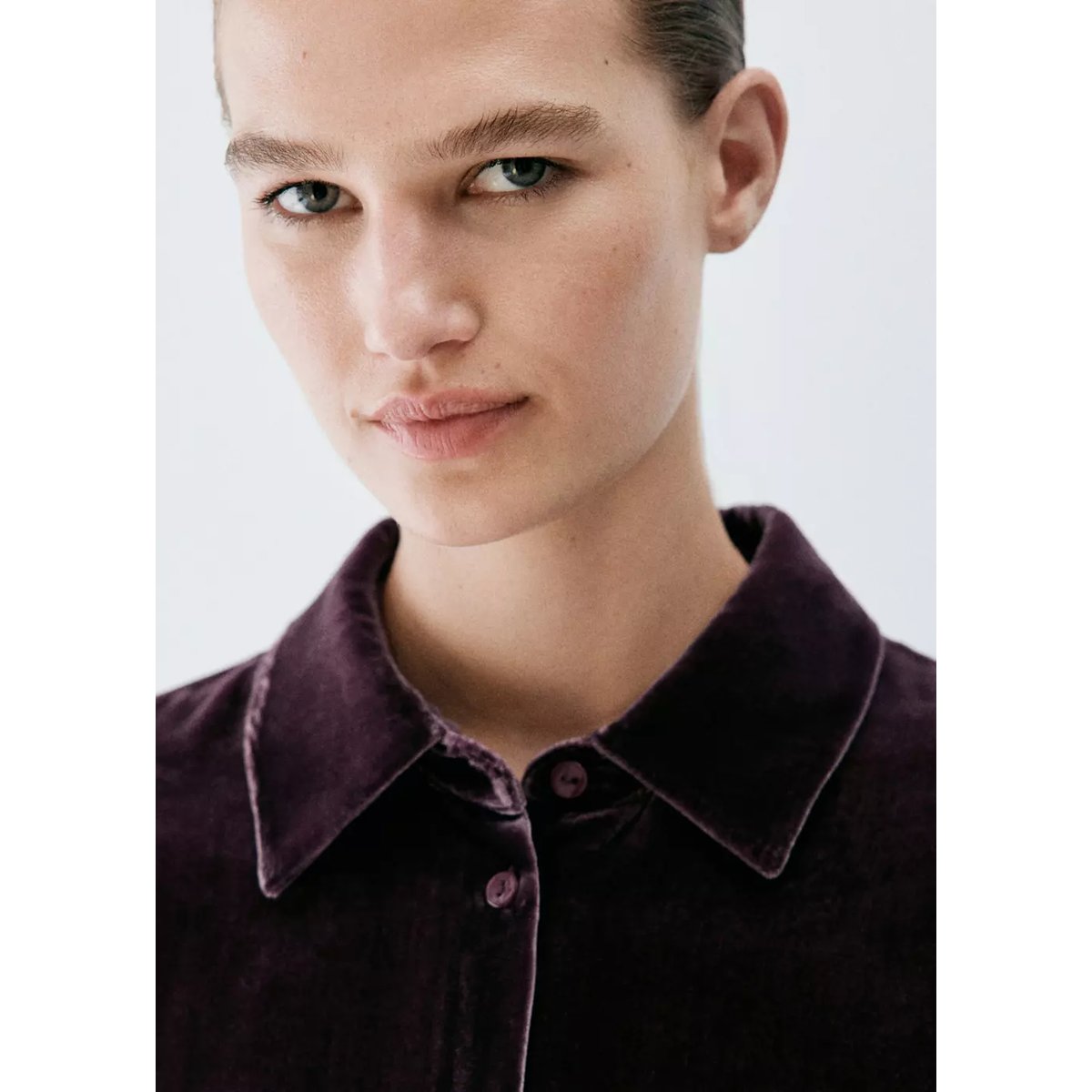 Chemise velours soie violet, MANGO