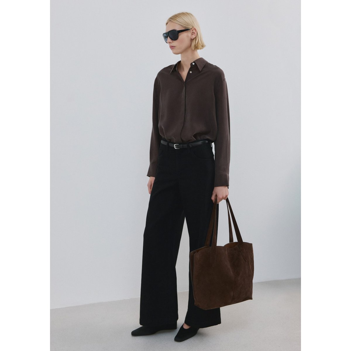 Jean large taille normale black denim, MANGO