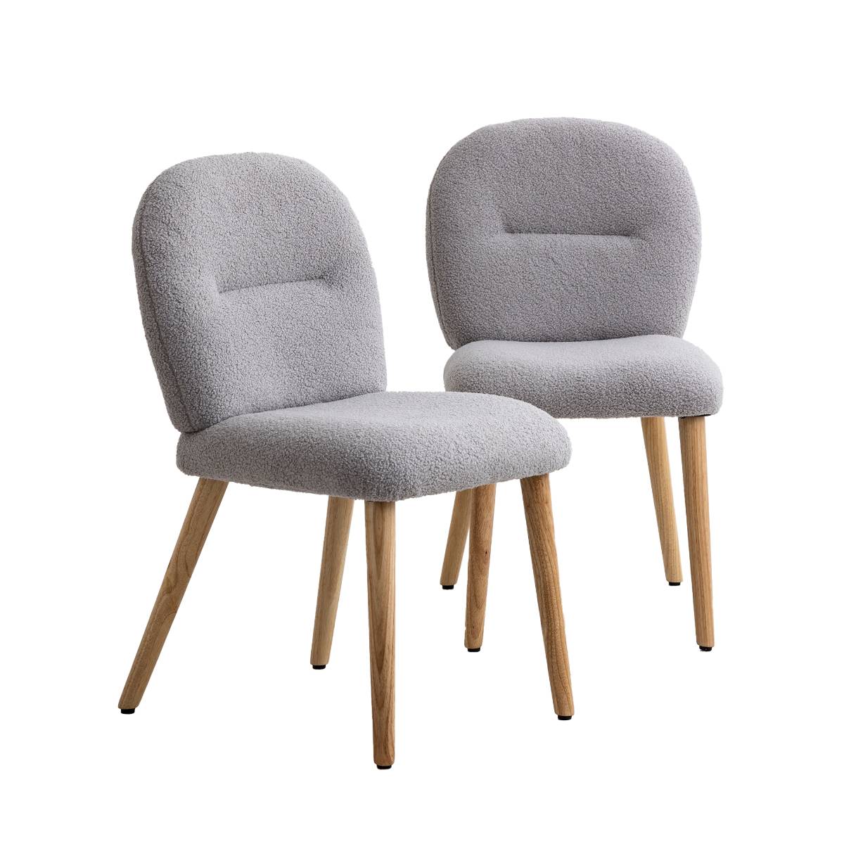 Lot de 2 chaises en tissu bouclette AYSE gris, MADE IN MEUBLES 