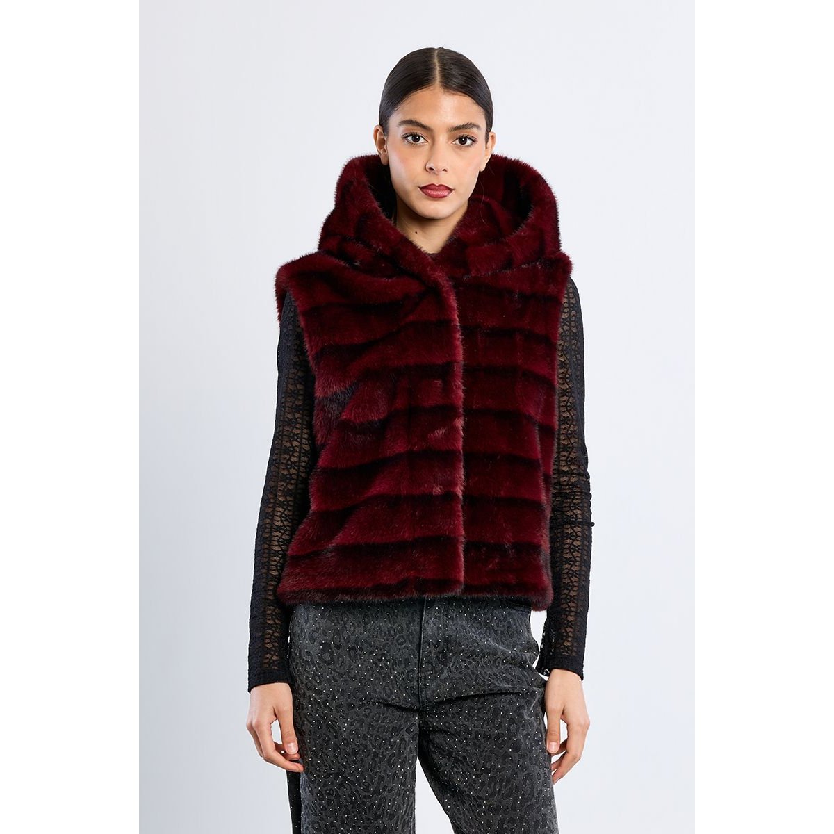 Veste sans manches, imitation fourrure dark red, LILI SIDONIO
