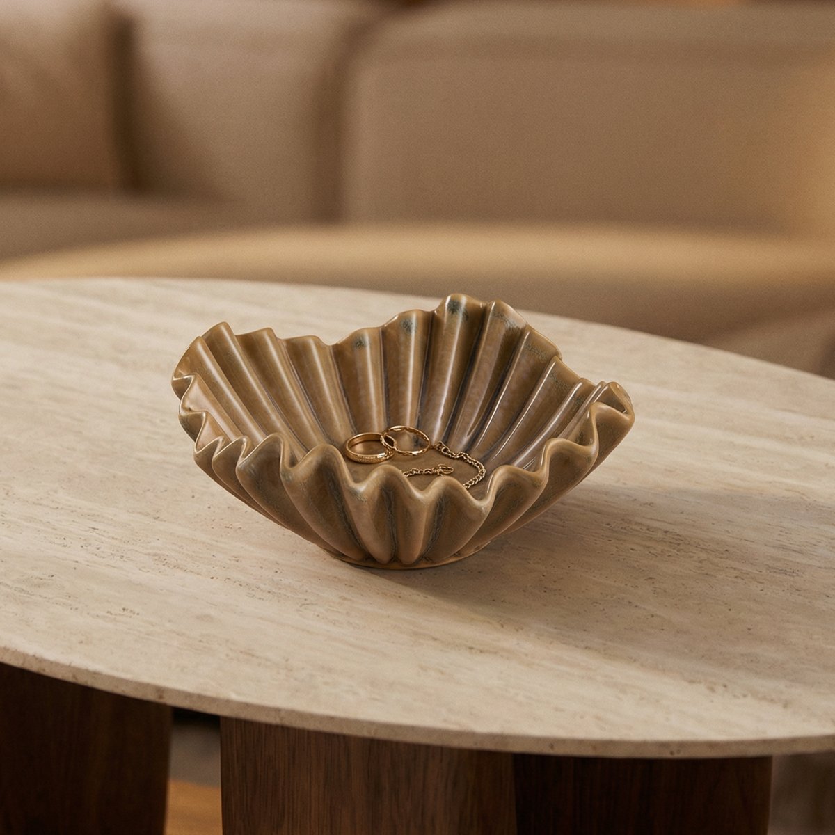 Vide-poche décoratif en céramique artisanale H27 WABI beige, SIA DECO