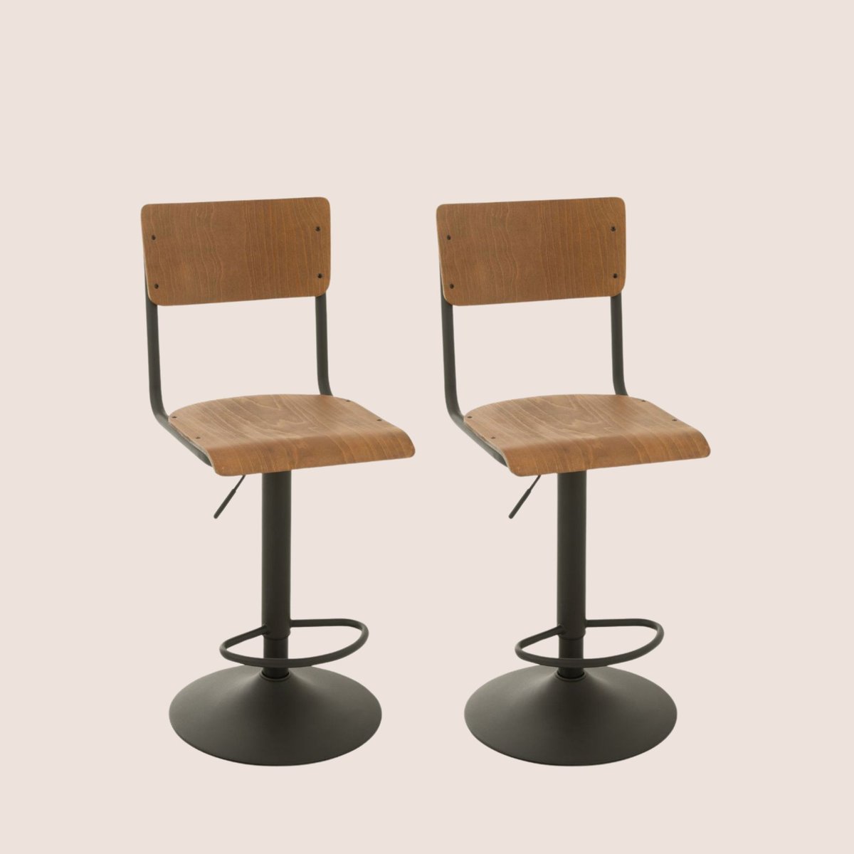 Chaises de bar écolier en bois et en métal (lot de 2) - NICOLAS marron clair, HELLIN, DEPUIS 1862