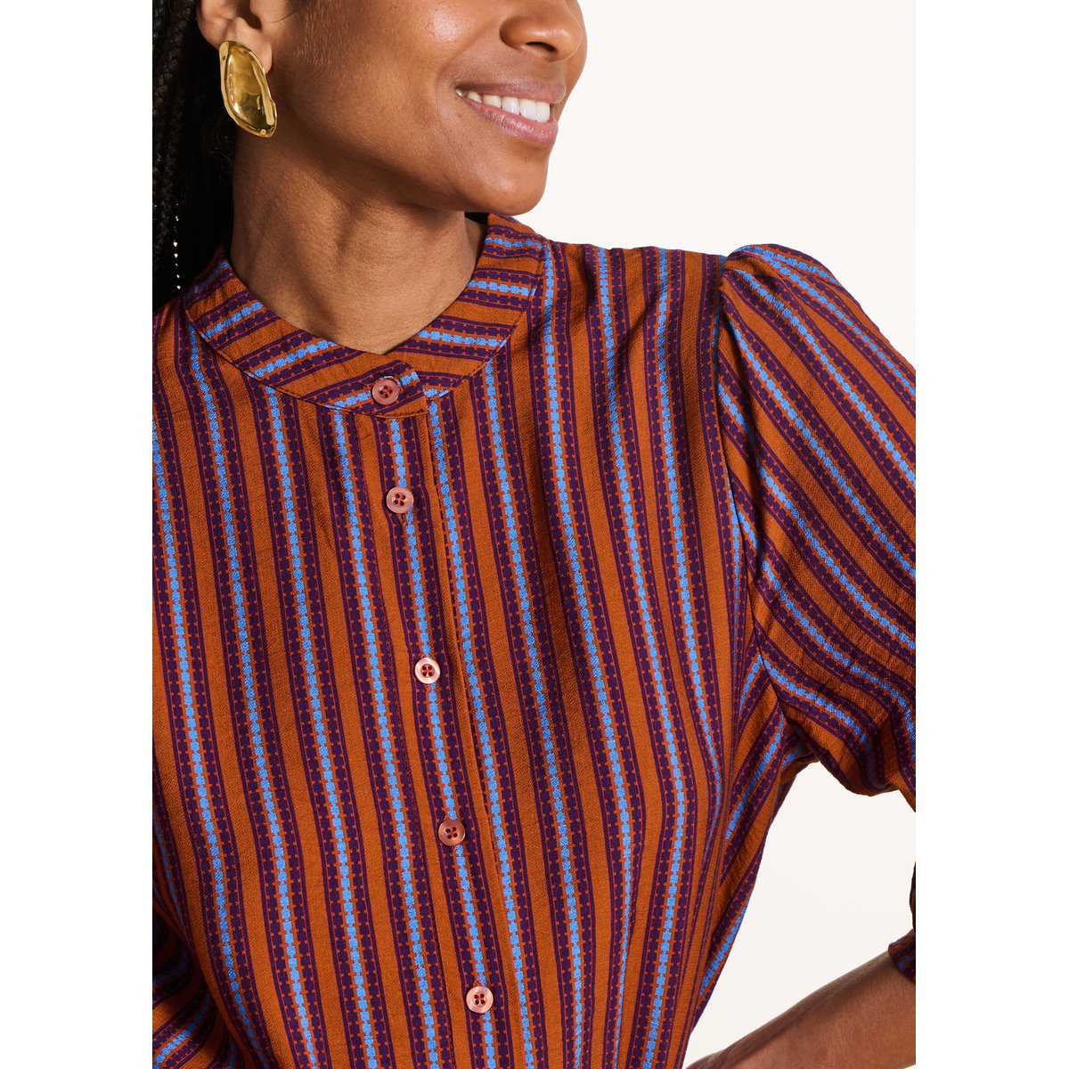 Robe midi boutonnée à rayures figue/tandoori, LA FEE MARABOUTEE