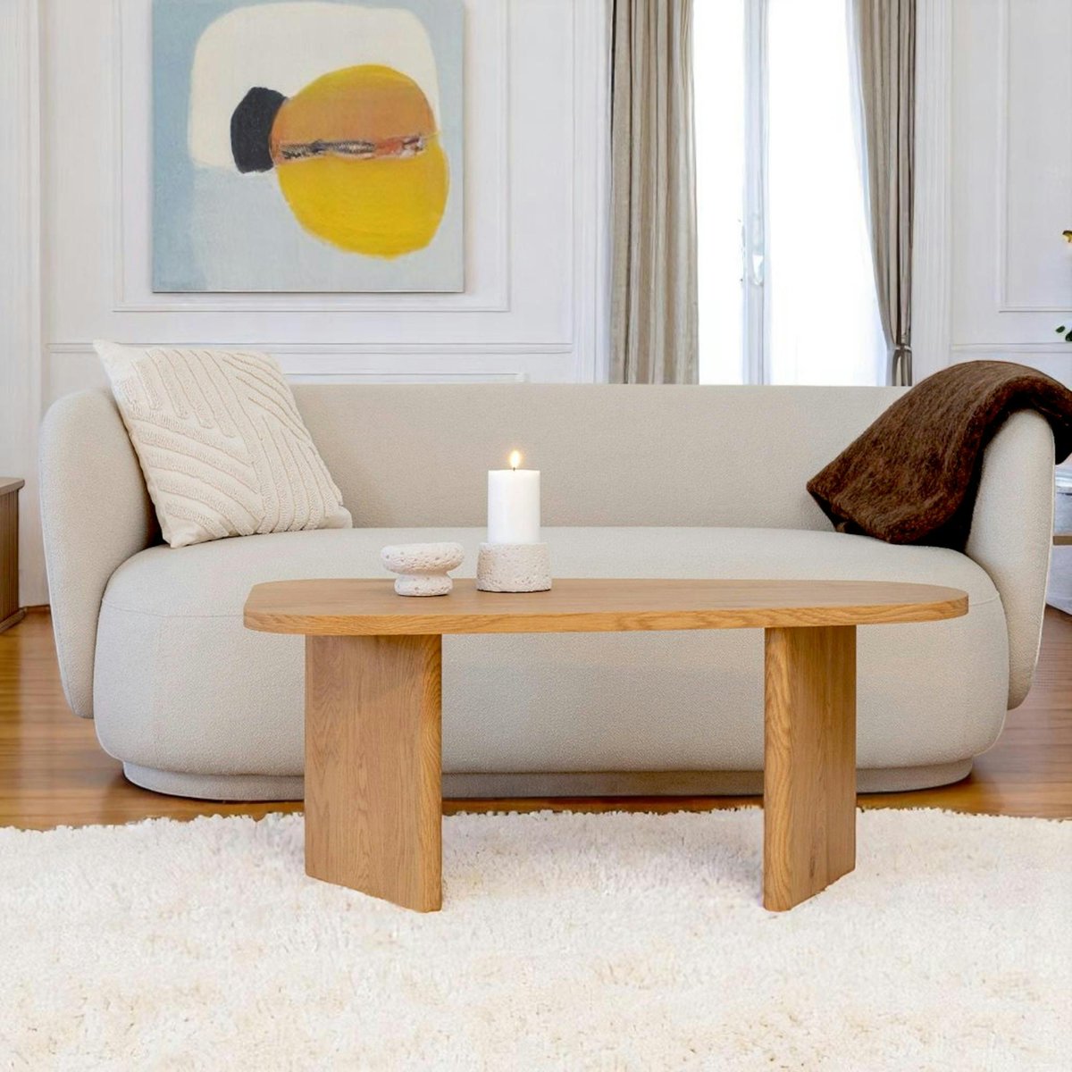 Table basse design pieds asymétriques TARTU chêne blond, PIER IMPORT