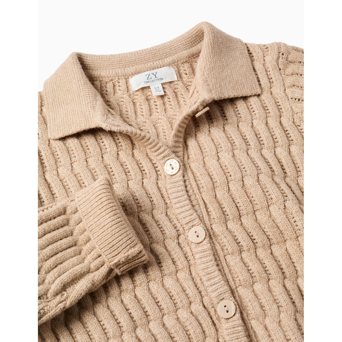Cardigan en maille torsadée et ajourée beige clair, ZIPPY