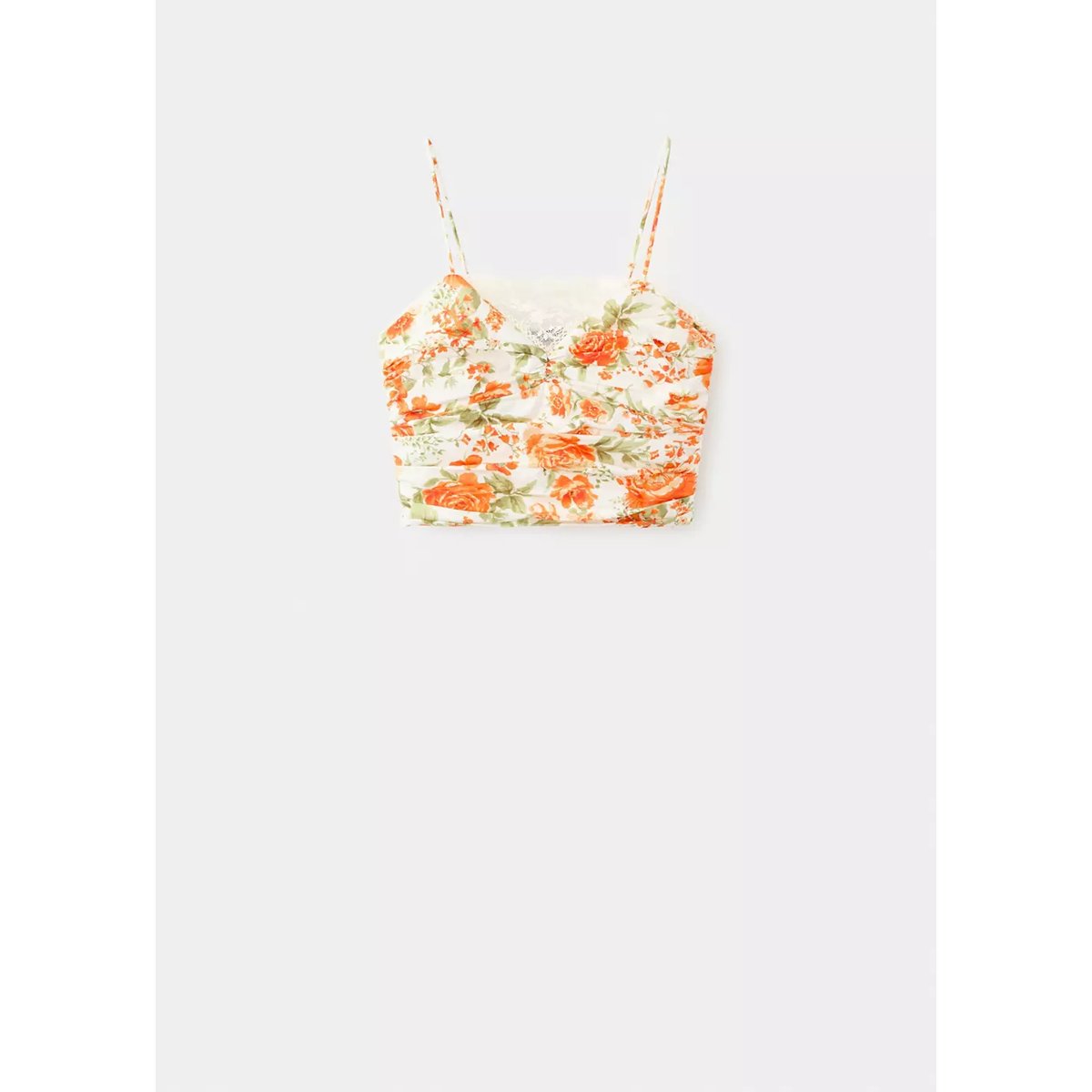 Top drapé à fleurs orange, MANGO
