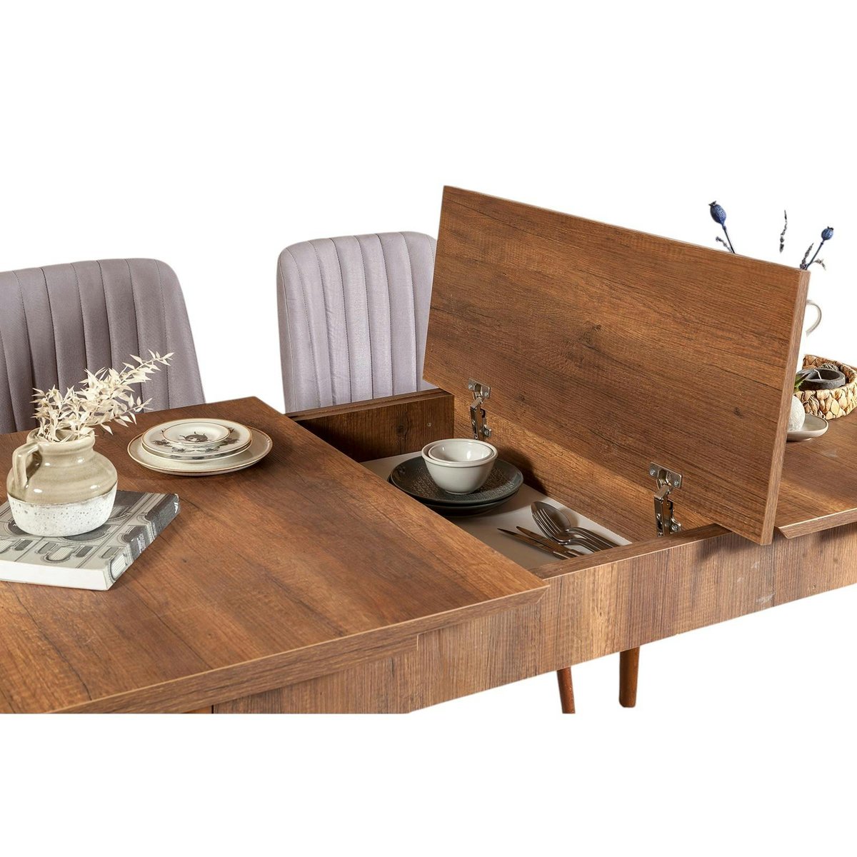 Table extensible 4/6 places - avec rangement ORINA bois foncé, PIER IMPORT