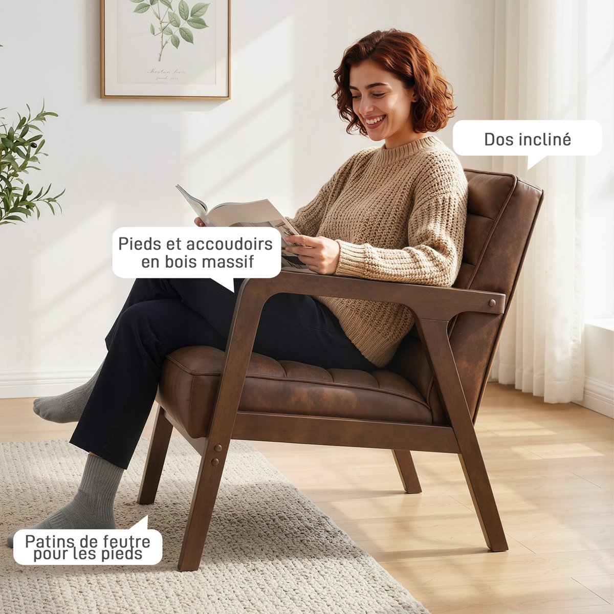 Accent Chair PU Marron marron antique, HOMCOM