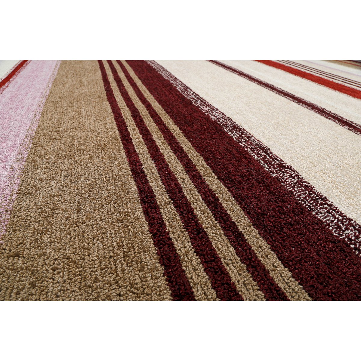 Tapis rayé coloré tufté main , Petrol beige/rouge, WECON HOME