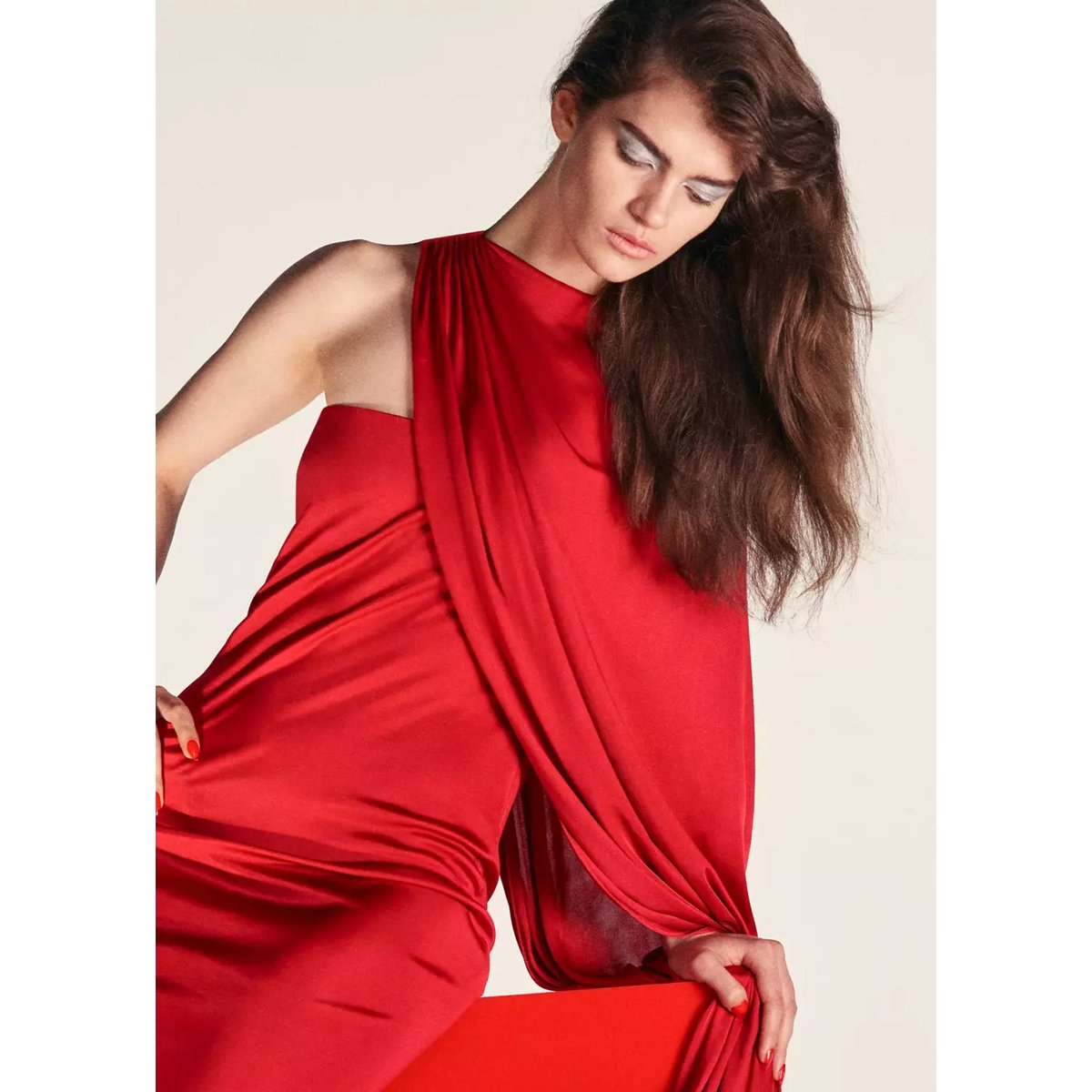 Robe bustier détail cape rouge, MANGO