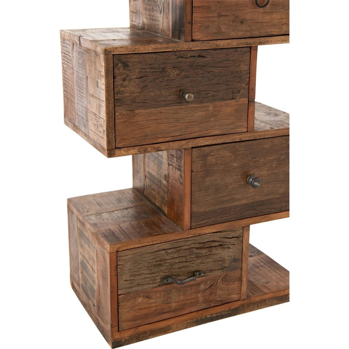 Commode en bois recyclé à tiroirs décalés naturel, RECOLLECTION