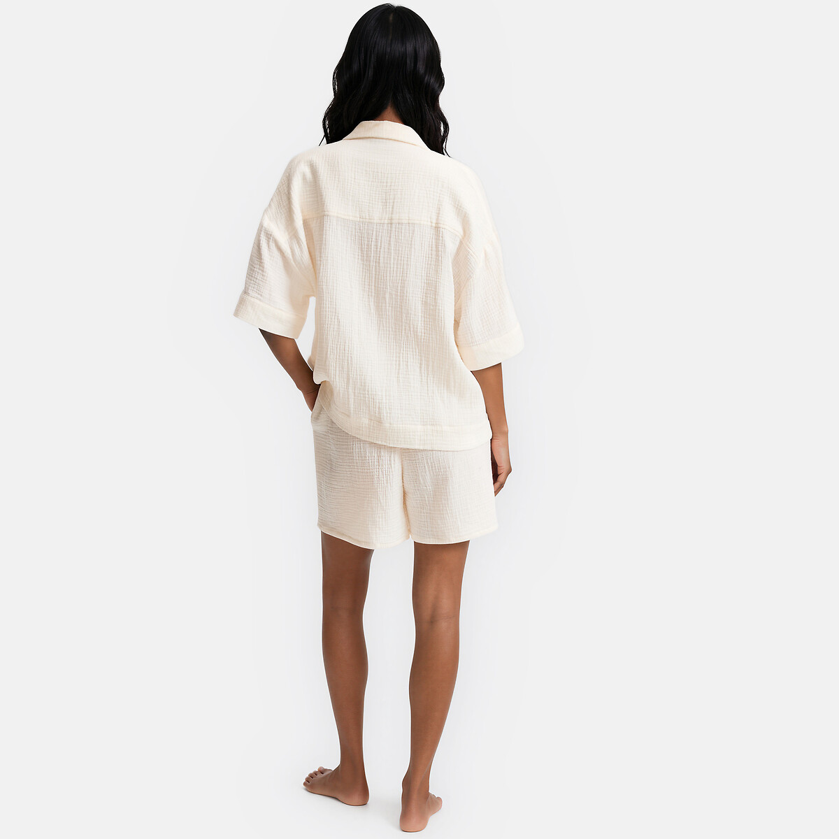 Pyjashort en gaze de coton, Signature MARGOT ivoire, LA REDOUTE COLLECTIONS