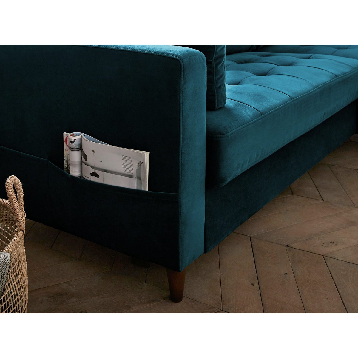 Canapé d'Angle Convertible 4 places - ANNA bleu canard, BEST MOBILIER