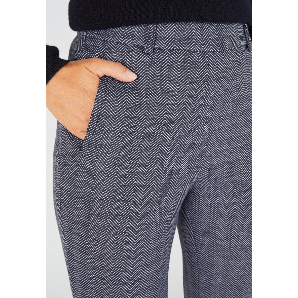 Pantalon enfilable maille jacquard émerisée bleu chevrons, DAMART