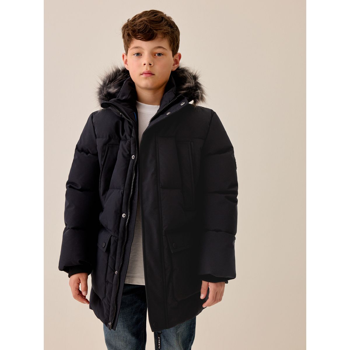 Parka chaude imperméable avec imitation fourrure noir, NEXT