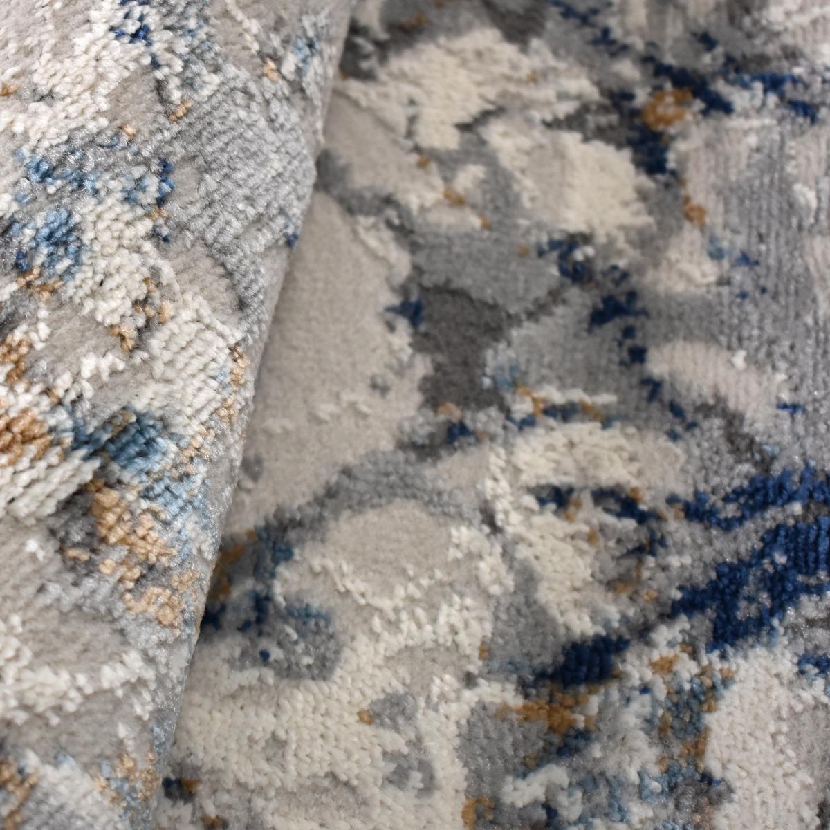 Tapis Chambre tissé motif abstrait EFAL-B écru, gris, bleu, UN AMOUR DE TAPIS