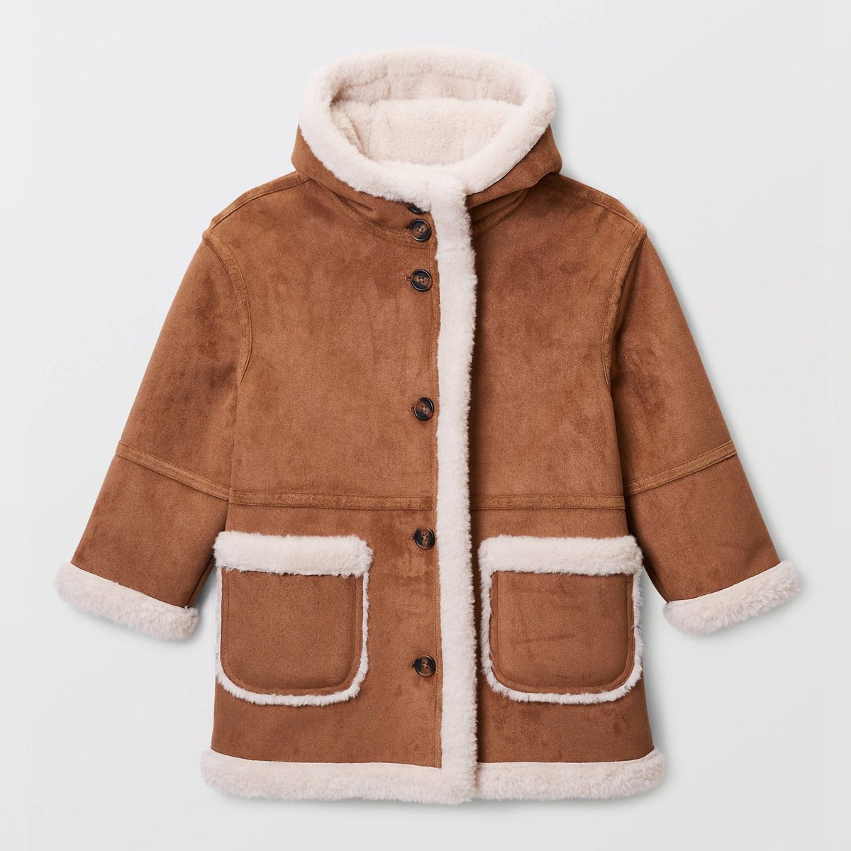 Manteau effet peau lainée à capuche osier, MONOPRIX