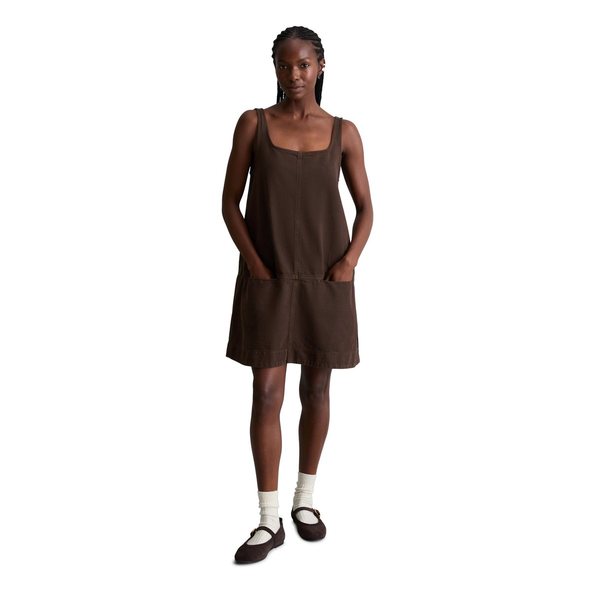 Mini-robe en jean loose en mélange de coton organique et de lyocell marron foncé, MARC O’POLO DENIM