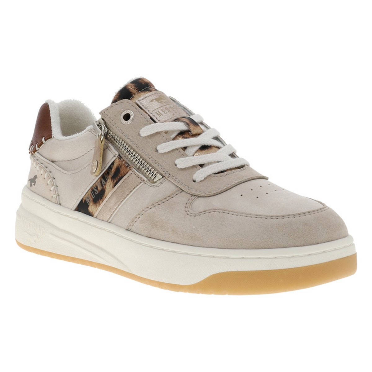 Tennis écrues à talon plat avec des lacets et un zip latéral beige, MUSTANG