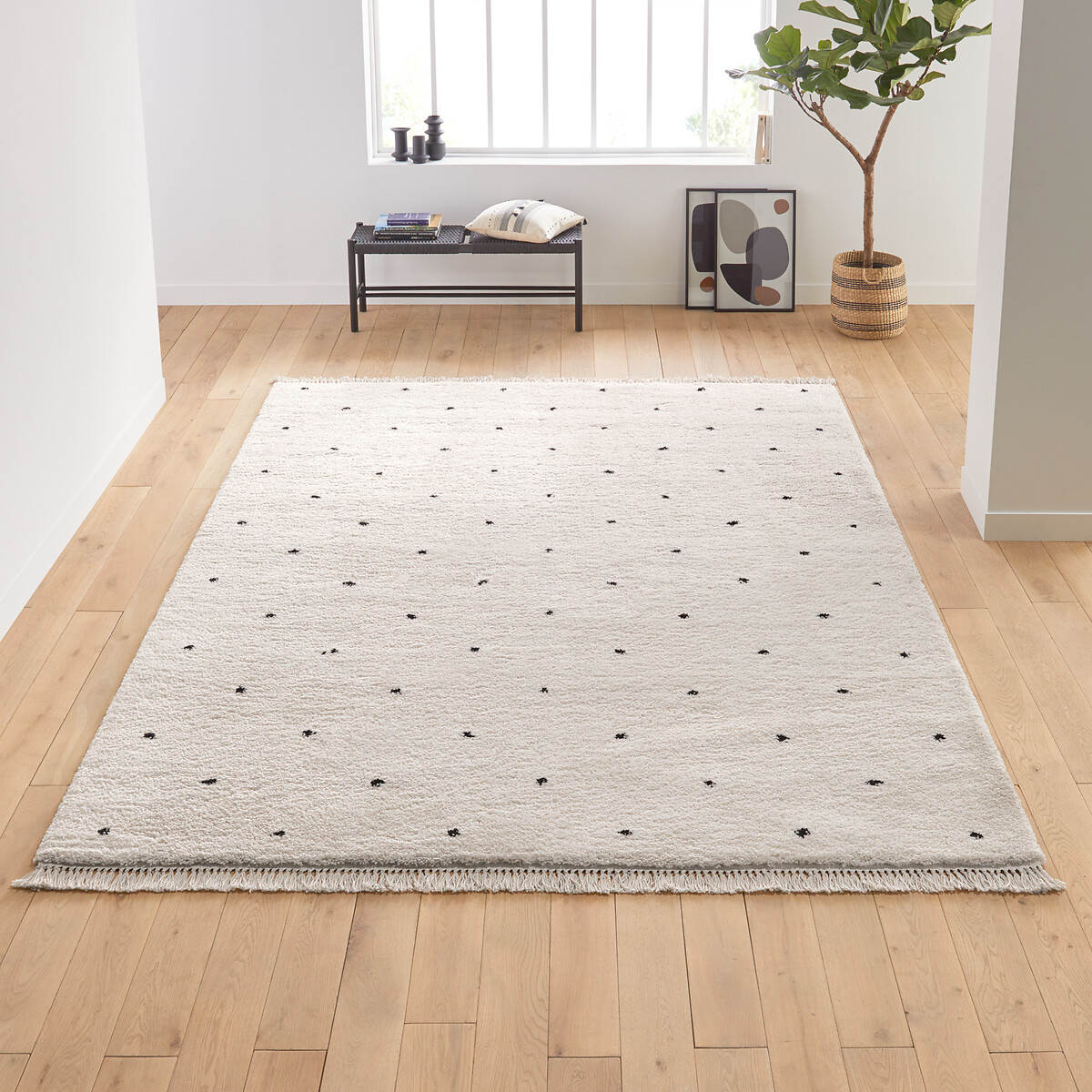 Tapis style berbère petits motifs pois Ava blanc/noir, LA REDOUTE INTERIEURS