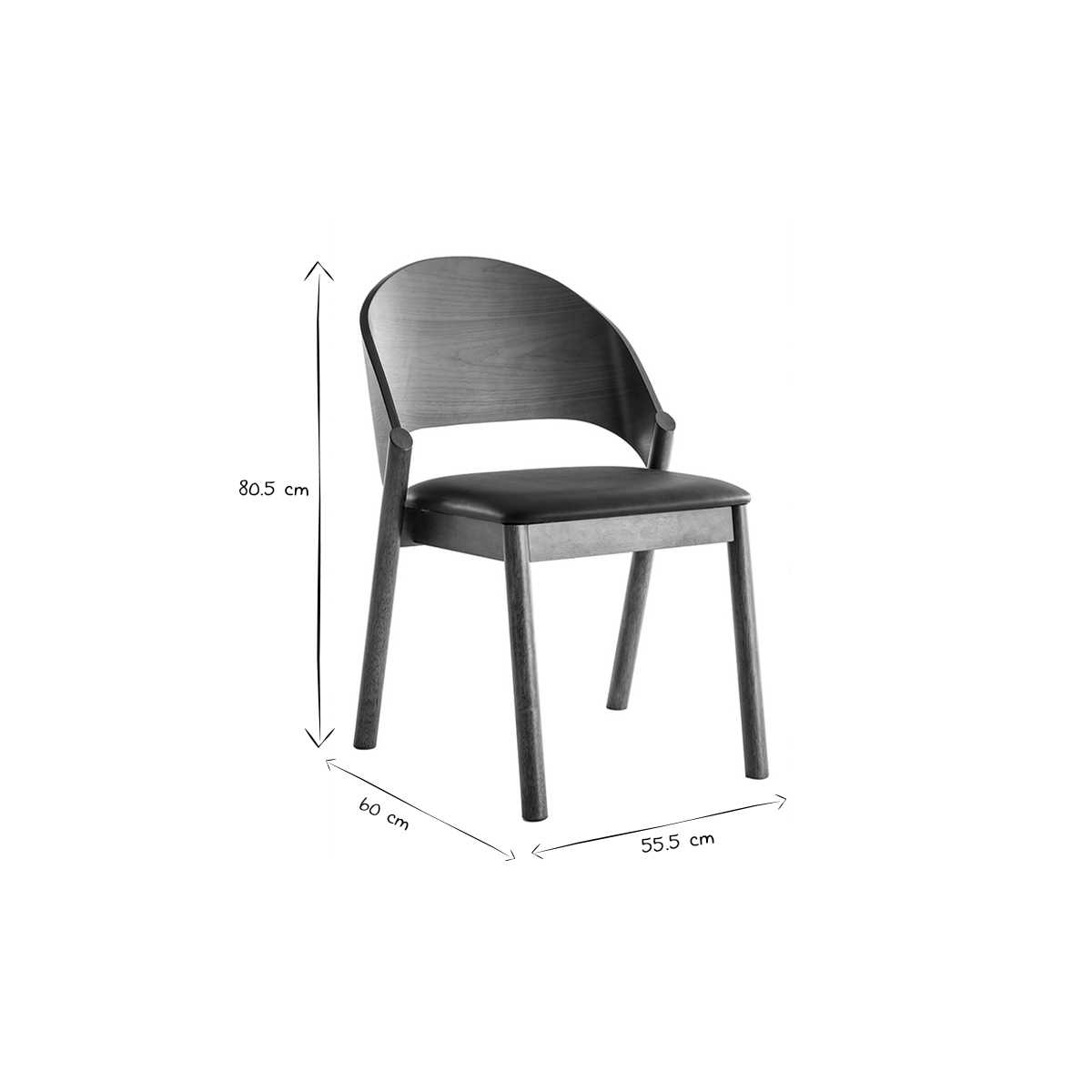 Chaises vintage en bois foncé noyer et assises noires (lot de 2) AVALON noyer, MILIBOO