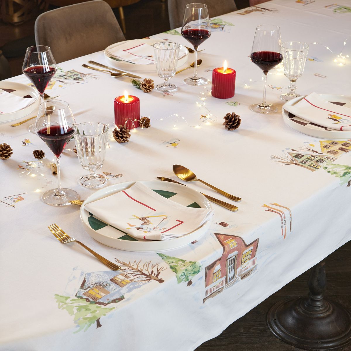Lot de 2 Sets de table Happy Winter - 100% coton blanc, TRADITION DES VOSGES