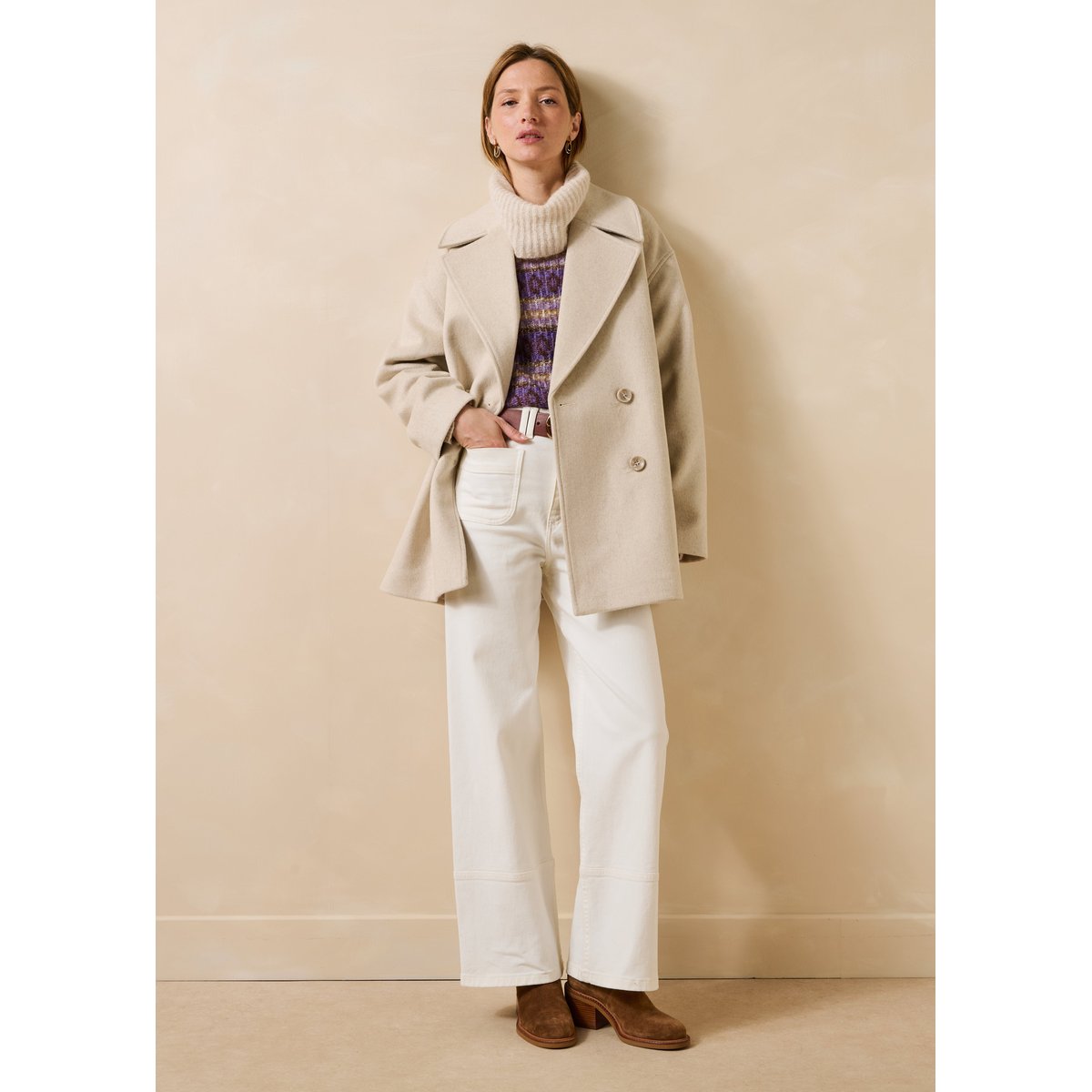 Manteau caban en laine ecru, LA FEE MARABOUTEE