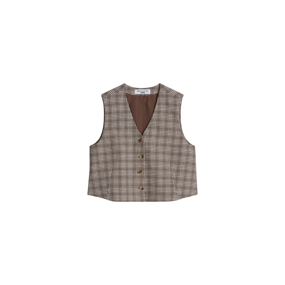 Gilet à carreaux regular en mélange coton organique-lin marron foncé, MARC O’POLO DENIM