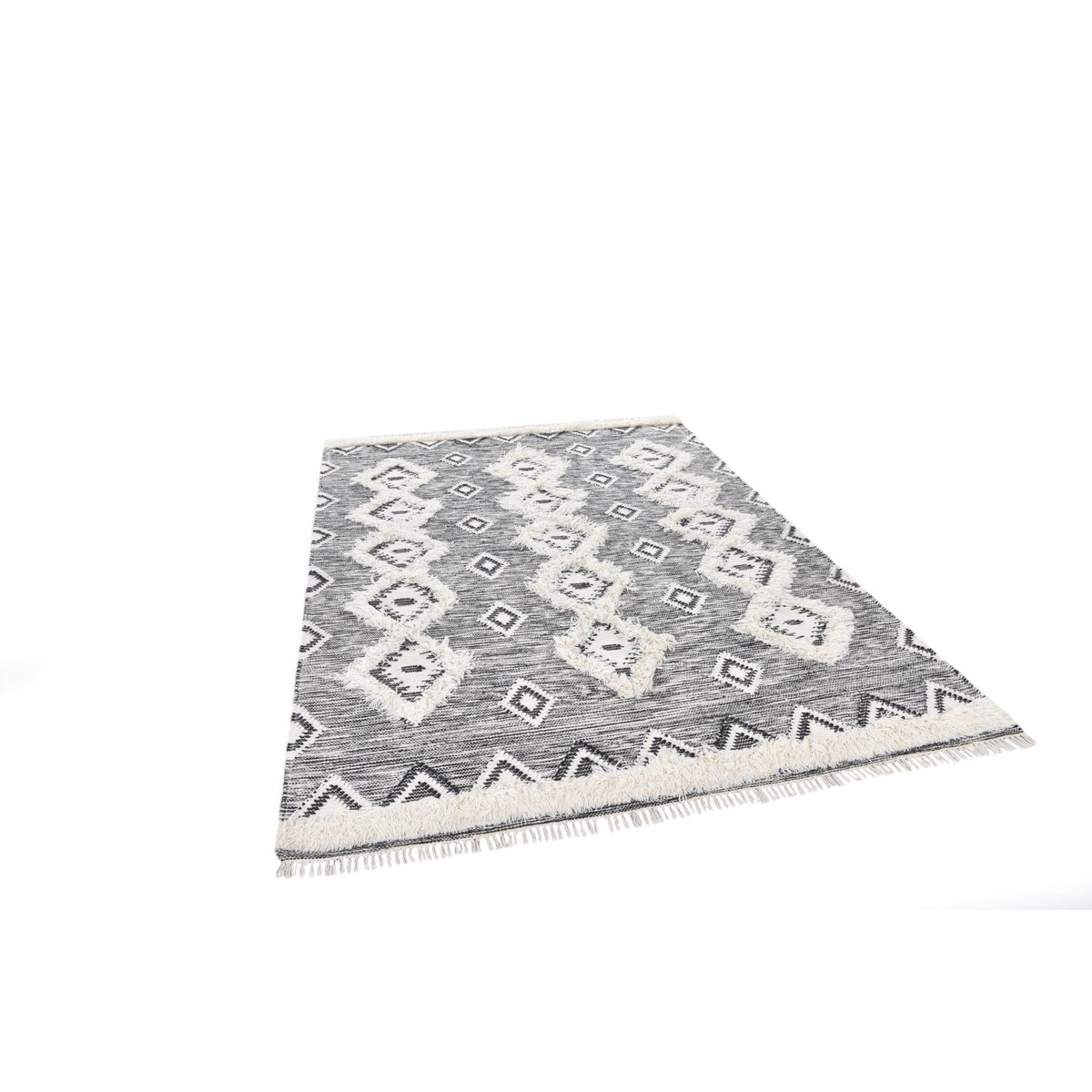 Tapis salon Mora style bohème, tissé main noir et blanc, THEKO