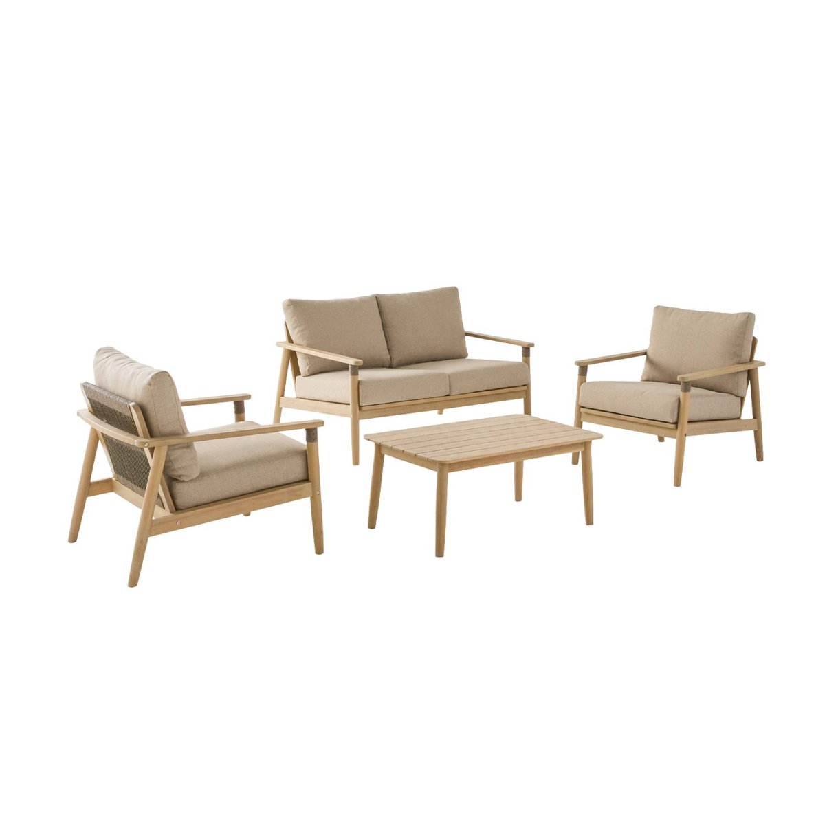 Salon de jardin bois d'acacia et cordes 4 places LAZULI naturel, SWEEEK