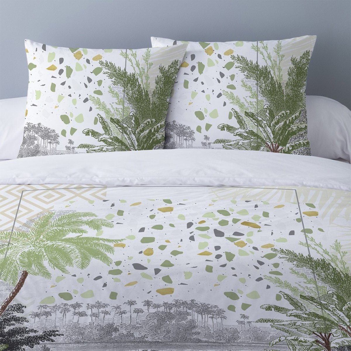 Housse de couette 240x220 Jersey + 2 taies coton 42 fils vert, DECORATIE