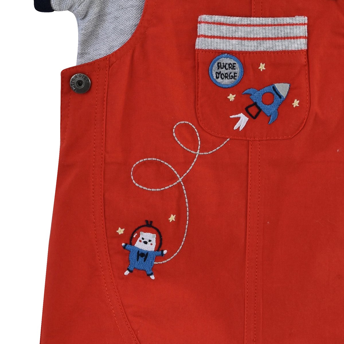 Tee shirt salopette eloi popeline bebe rouge, SUCRE D'ORGE