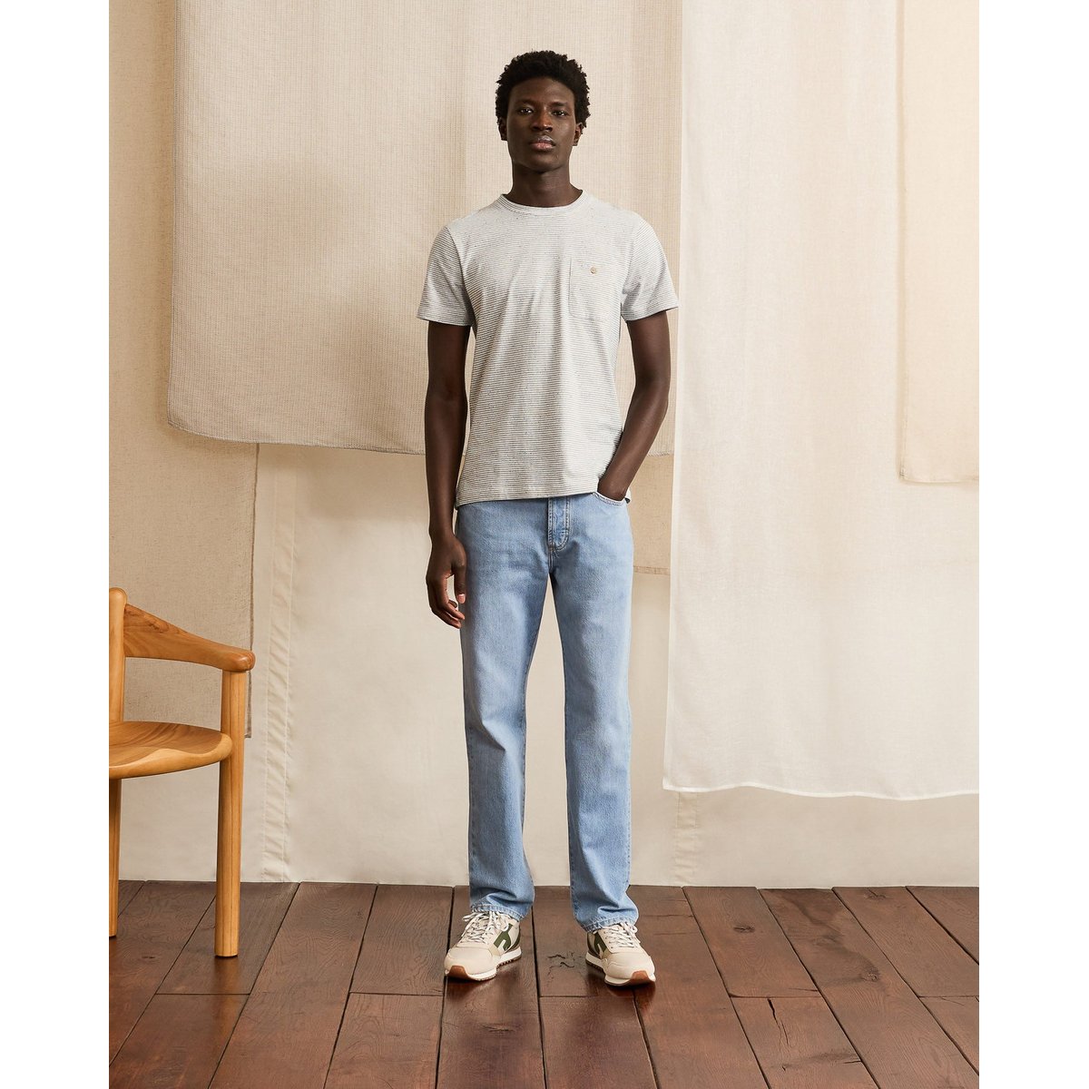 Jean coupe droite coton DENIM STRAIGHT bleu clair, FAGUO