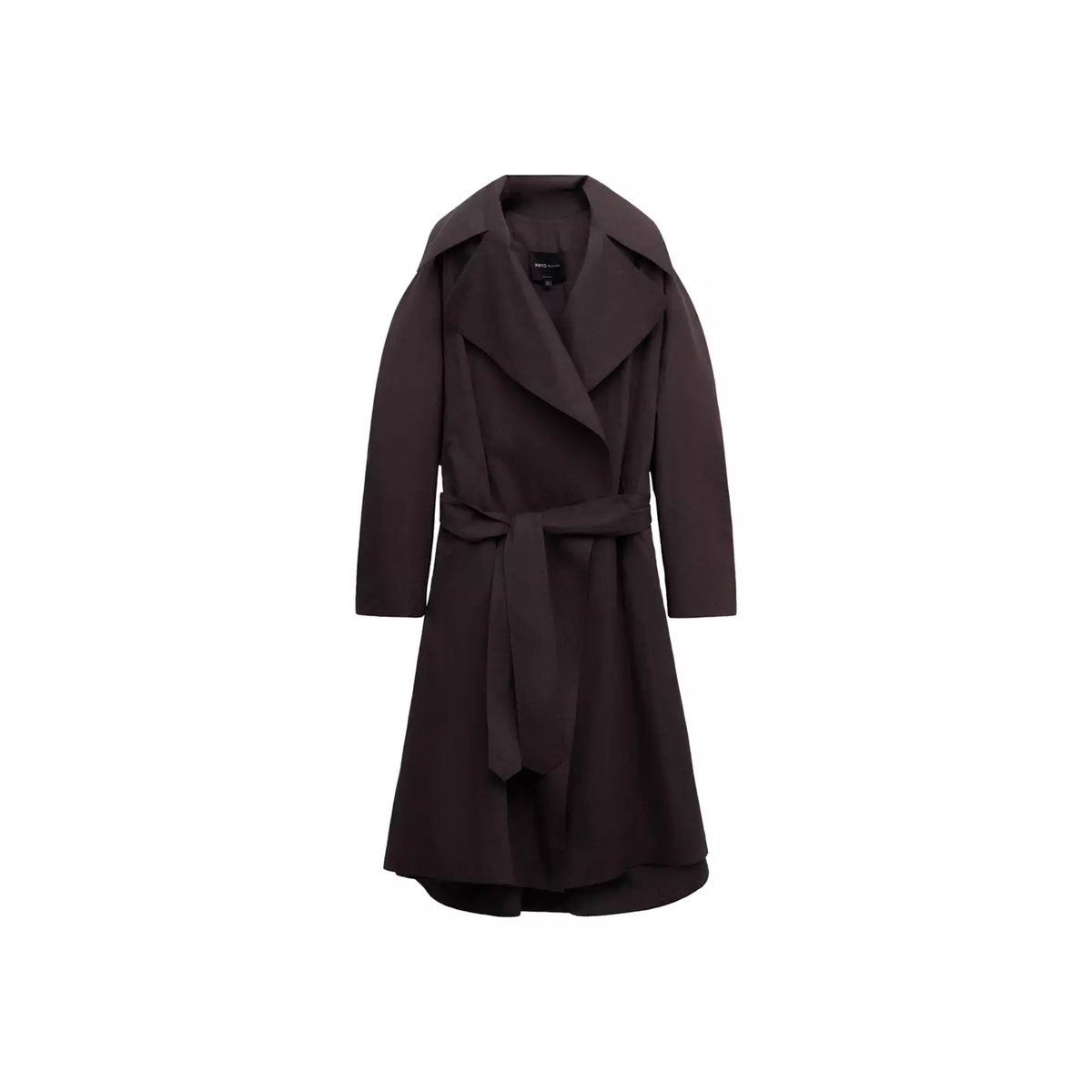 Trench-coat en coton maxi à revers avec  ceinture prune, MANGO