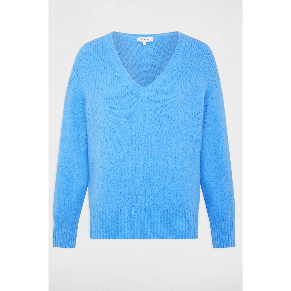 Pull col v manches longues bleu, MORGAN