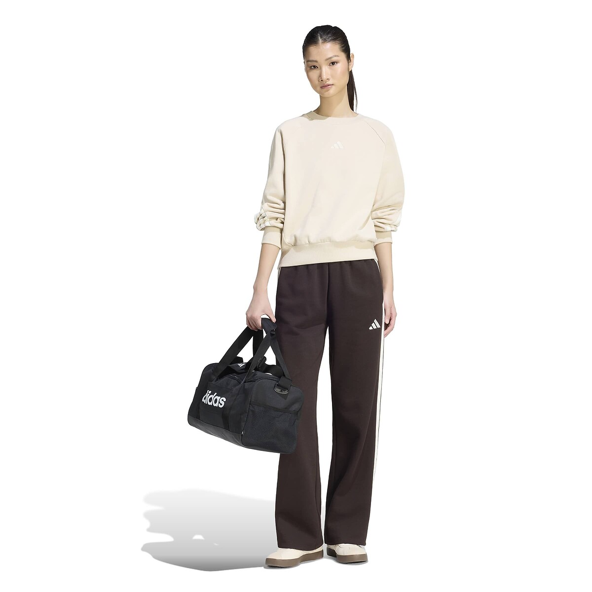 Pantalon large en molleton ESSENTIALS 3 STRIPES marron, ADIDAS SPORTSWEAR