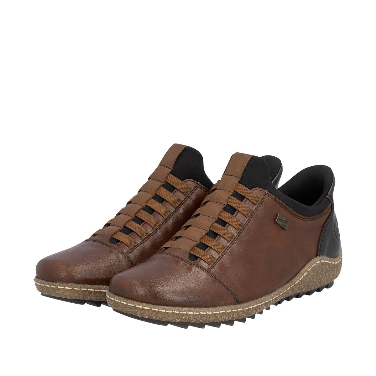 Sneakers en cuir cognac à talon plat pourvues d'une fermeture slip-on brun, RIEKER
