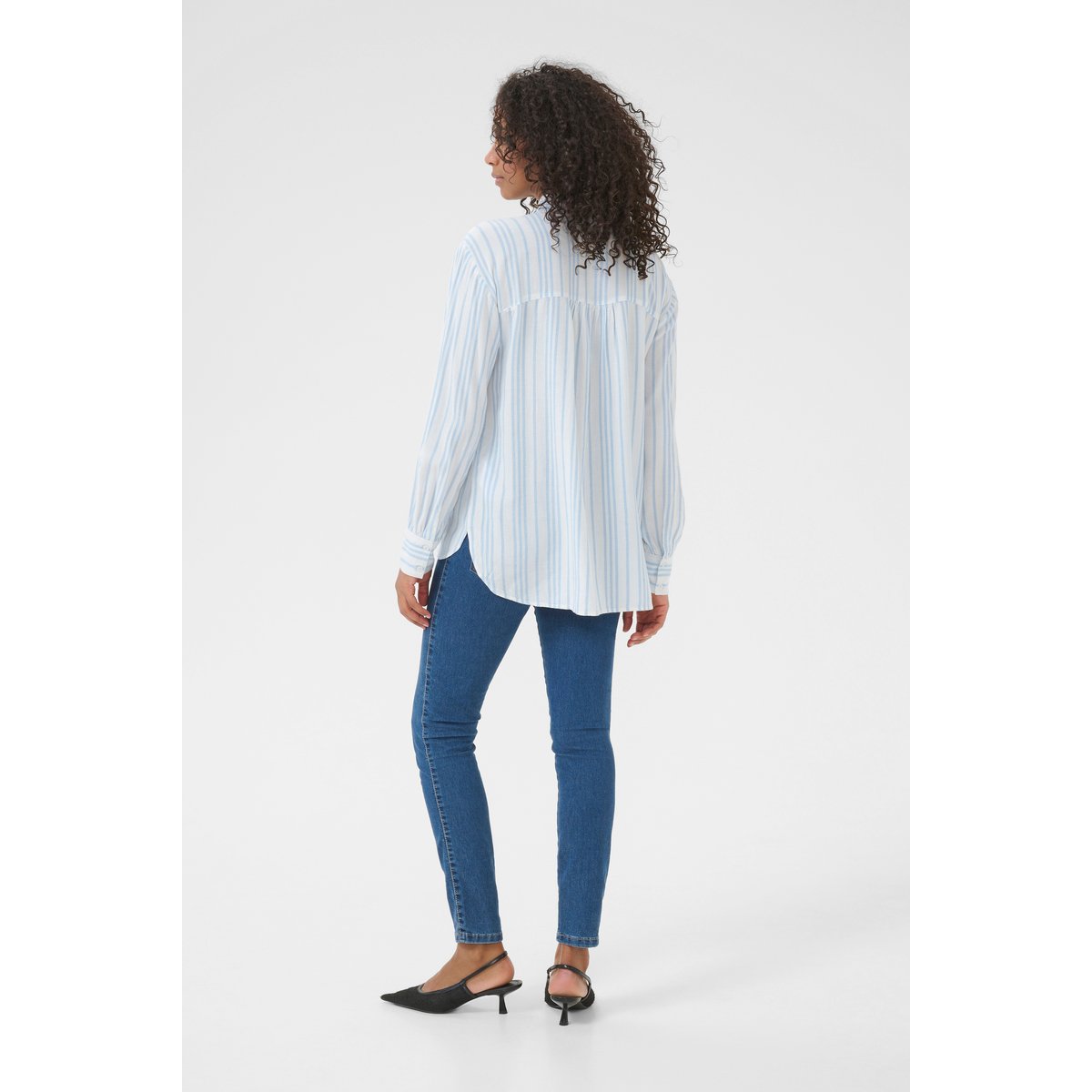 Long sleeved shirt blanc chalk/bleu soft chambray rayé, KAFFE