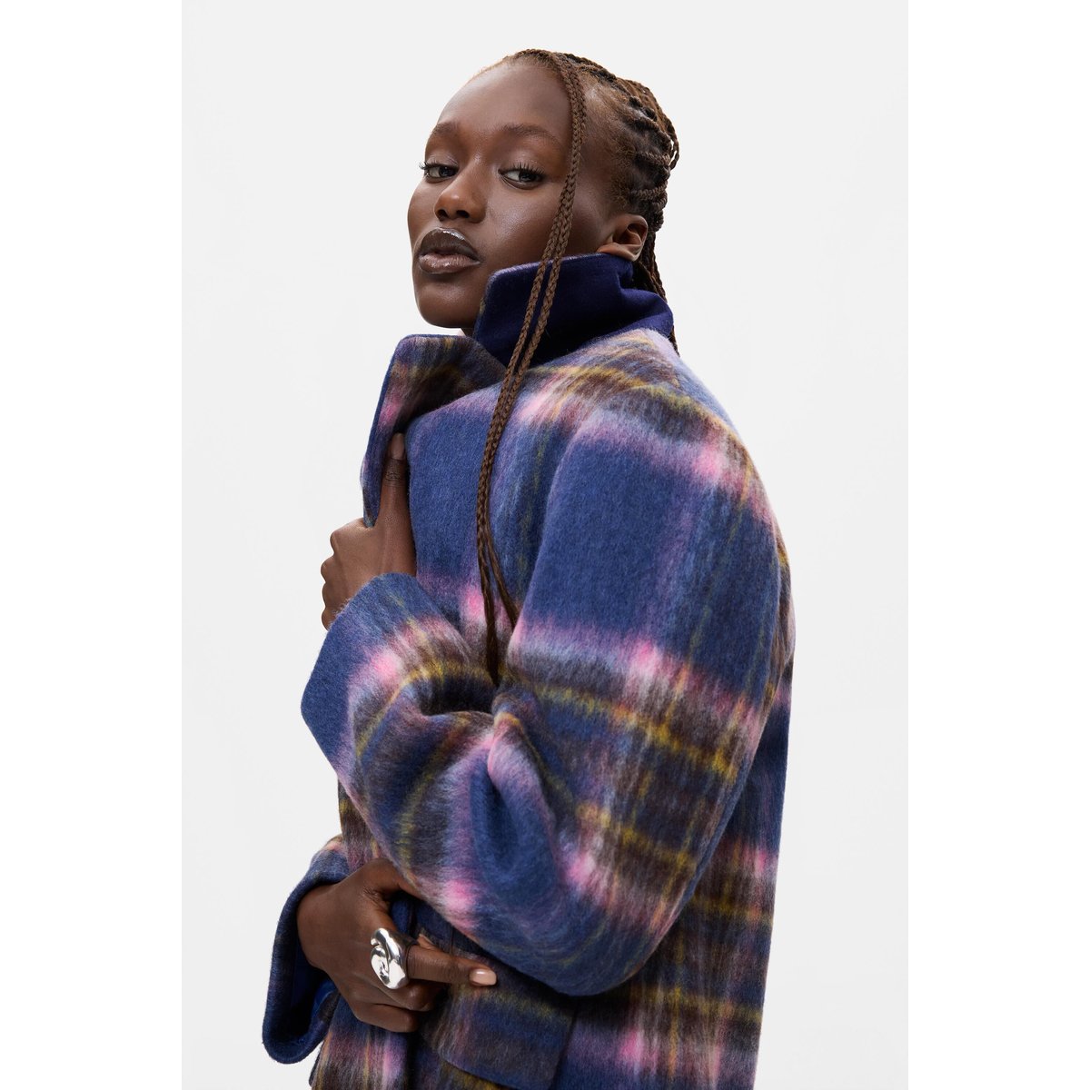 Manteau long à carreaux bleu, DESIGUAL