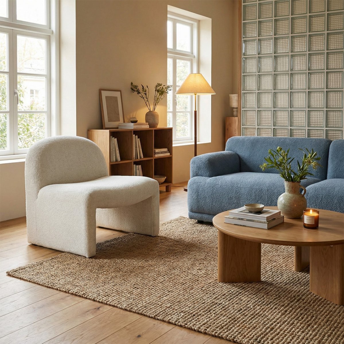 Fauteuil lounge en tissu- MALO beige chiné, DRAWER