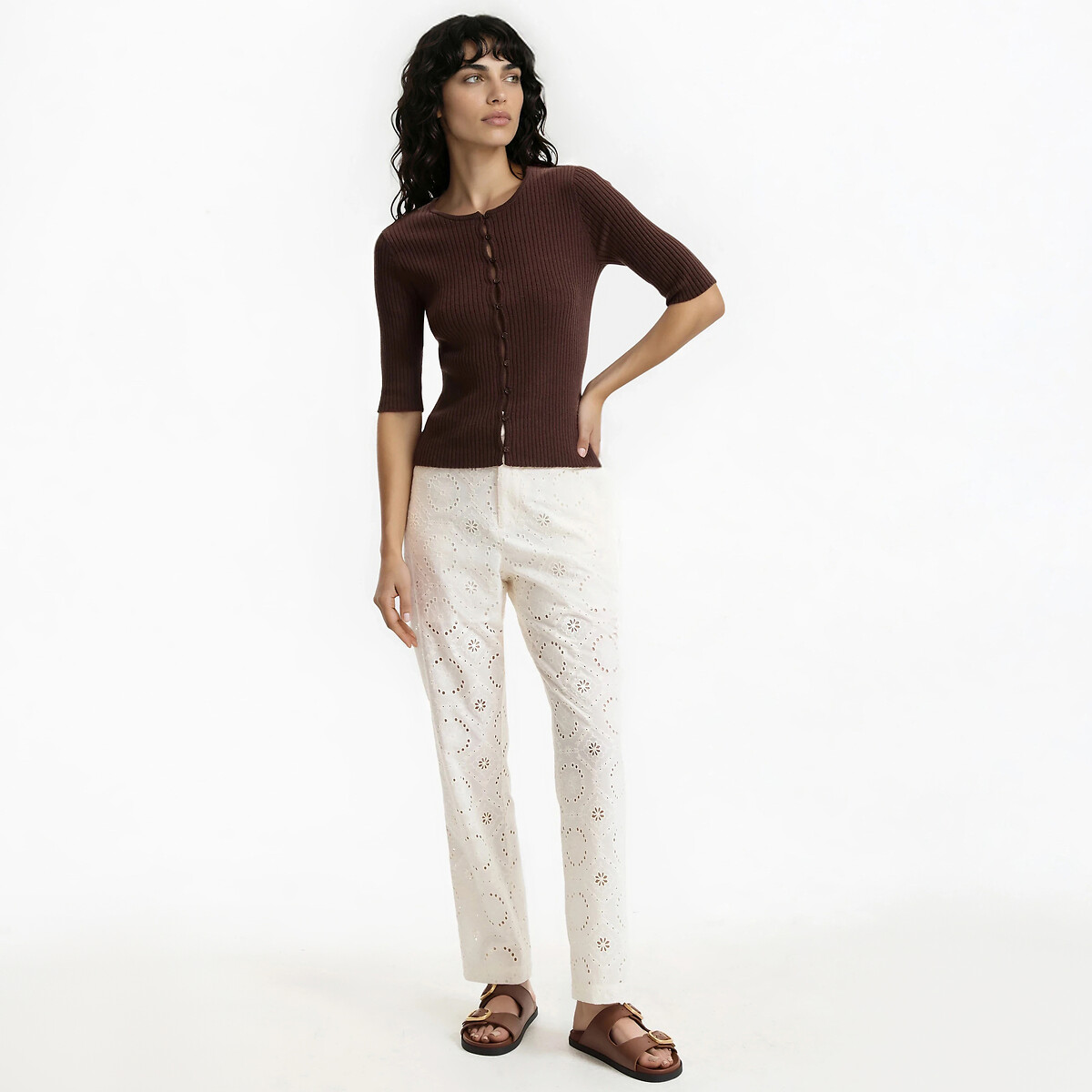 Broderie Anglaise Straight Trousers ivory, LA REDOUTE COLLECTIONS