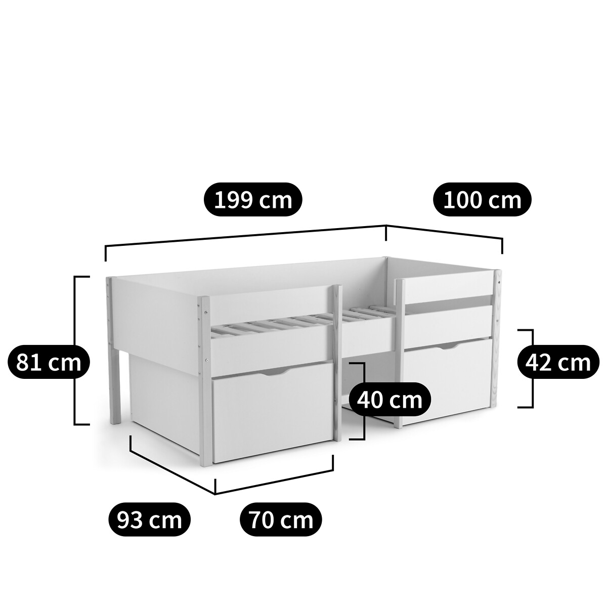 Lit mi-hauteur enfant, Danis blanc/bois, LA REDOUTE INTERIEURS