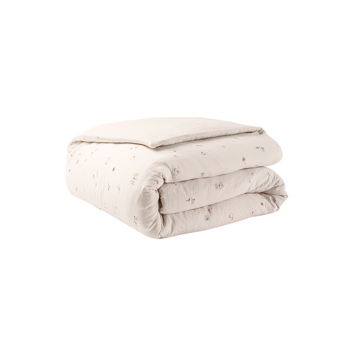Parure de lit imprimée en gaze de coton, taies rectangles, BREAKFAST IN PARIS beige, ESSIX