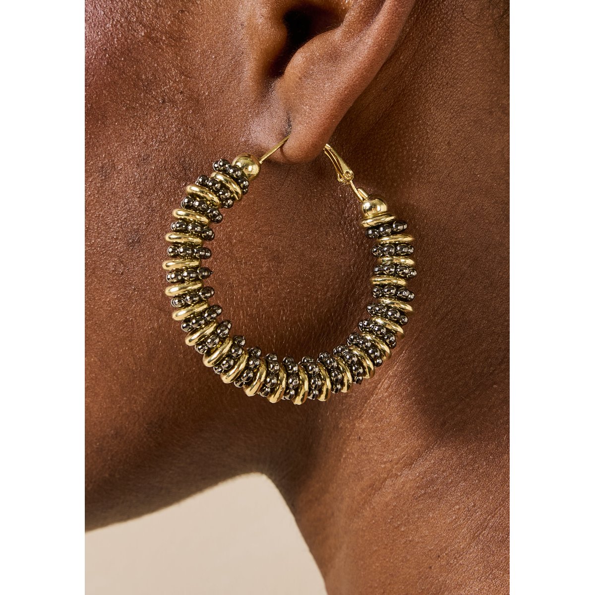 Boucles d'oreilles créoles bicolore light gold, LA FEE MARABOUTEE