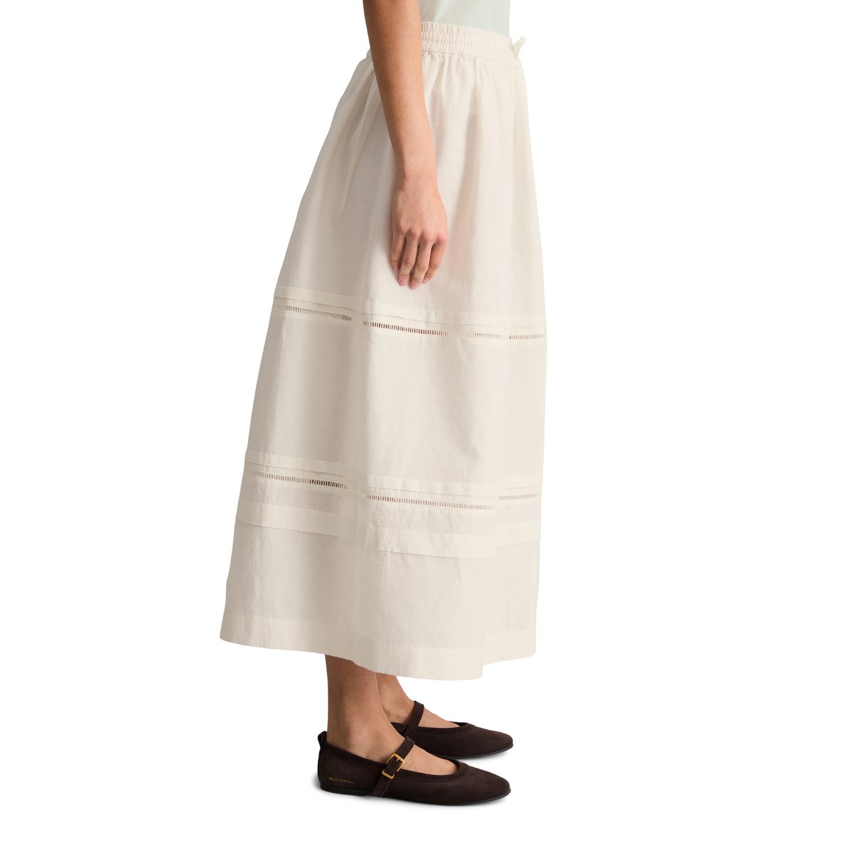 Jupe évasée regular en mélange de lin et de coton blanc, MARC O’POLO DENIM