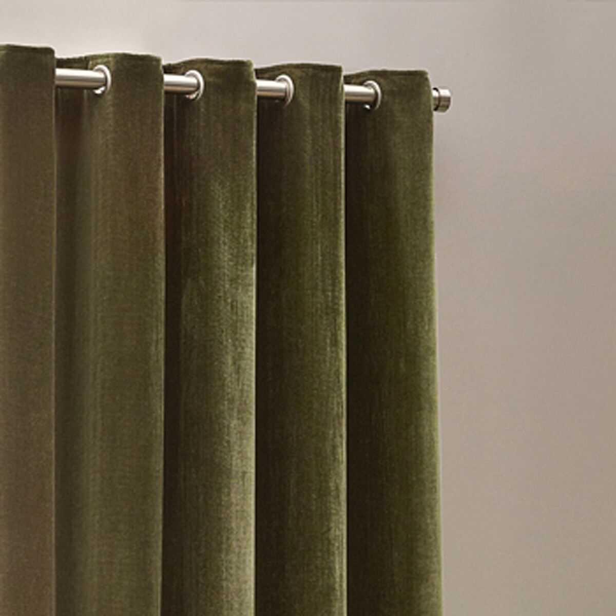 Heavy Chenille Lined Velvet Eyelet Curtains olive, YARD