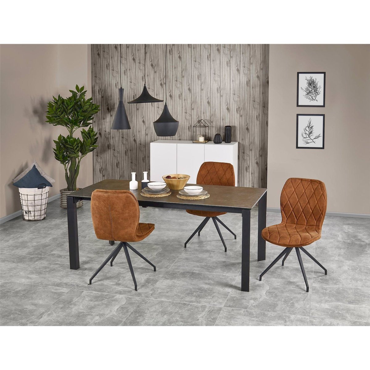 Table extensible céramique collection BIVIELY gris graphite et noir, RECOLLECTION